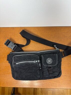 Kipling Black Nylon Belt Bag with Front Pockets
